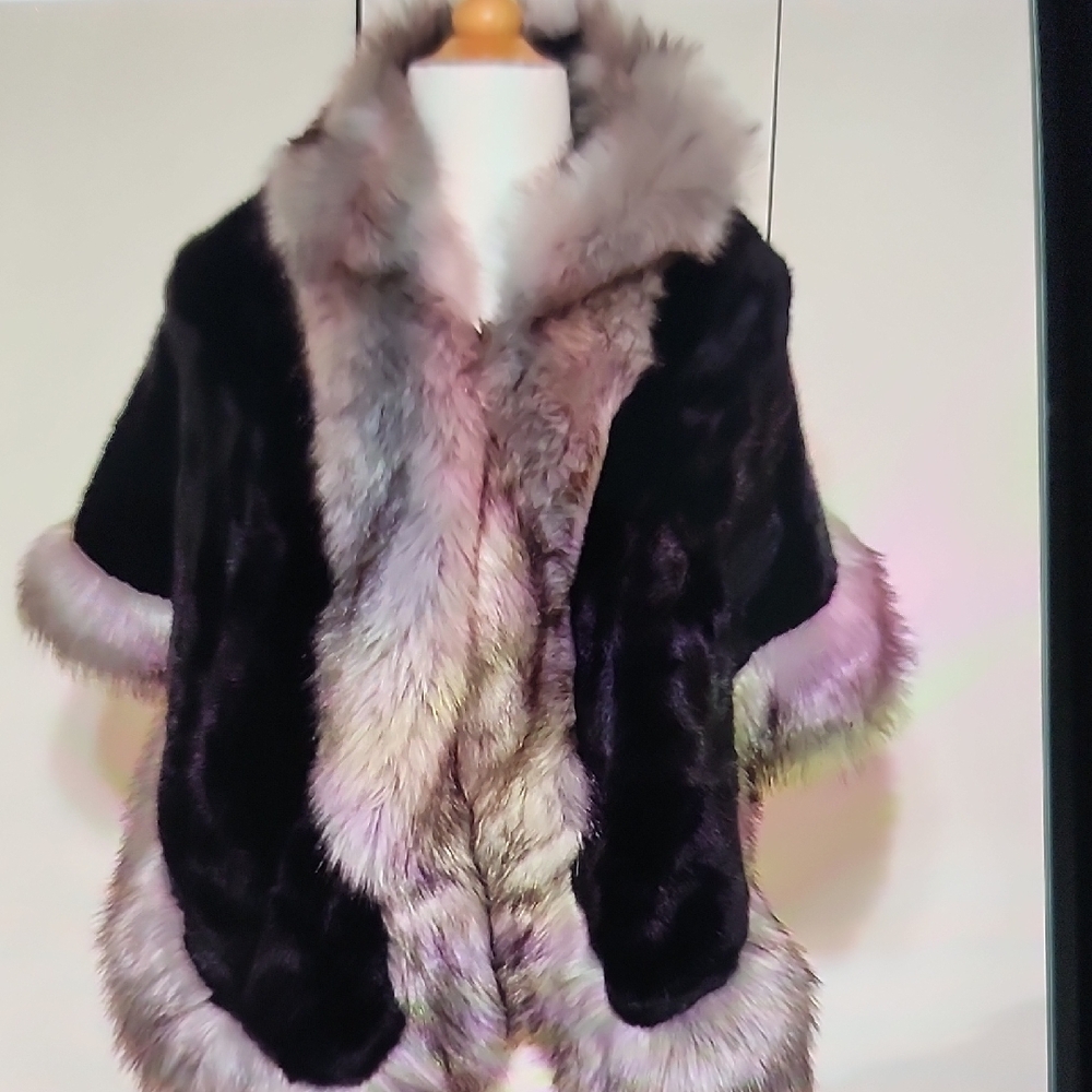 Luxurious Black and Gray Fur Coat